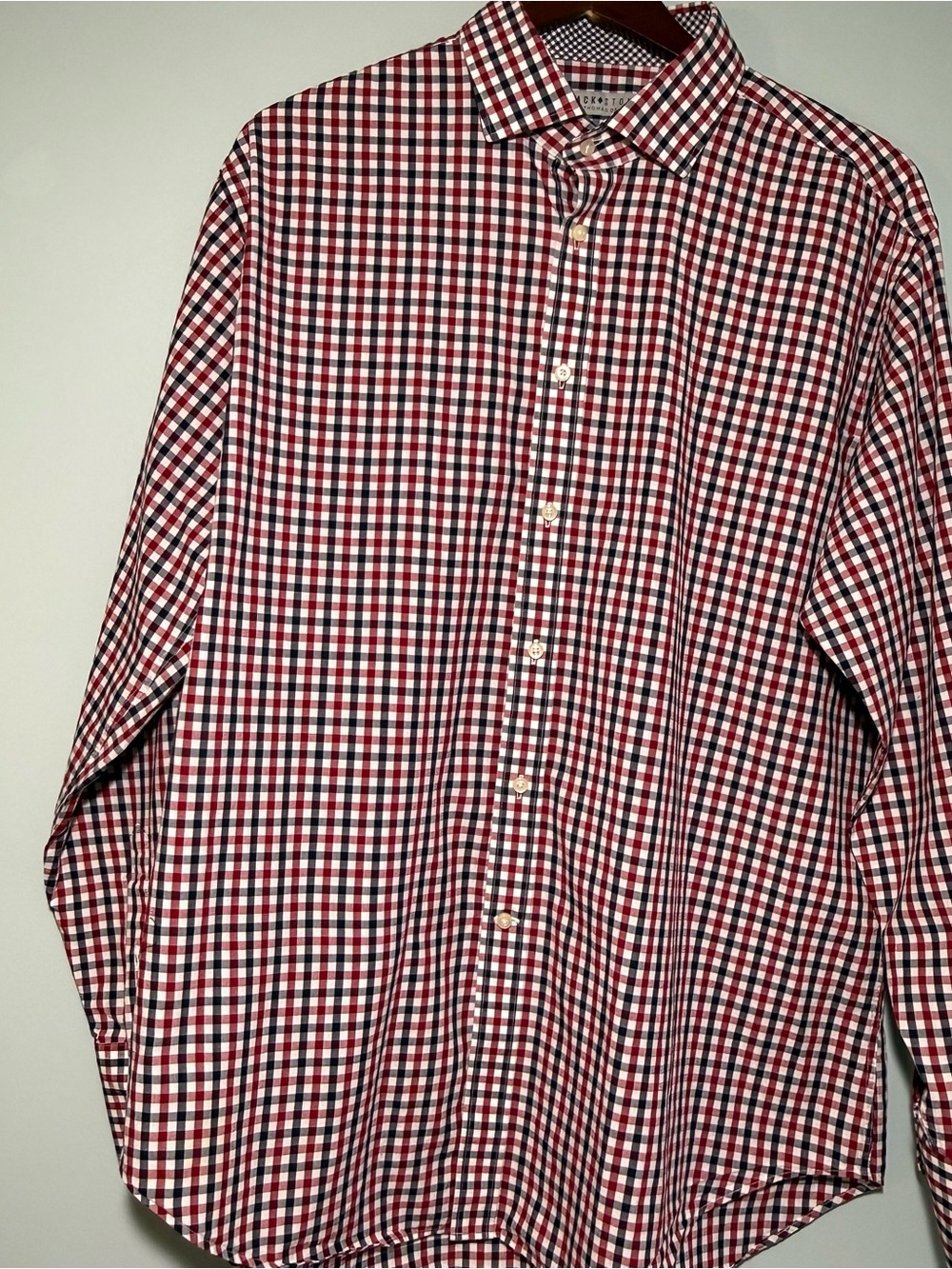 Men's Red, White, Blue Gingham Button-Down Shirt